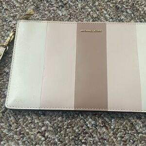 Michael Kors Striped Cream, Pink and Tan Clutch.